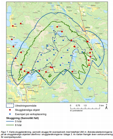 Kartbild från Holmens samrådsunderlag för de planerade vindkraftverk.
